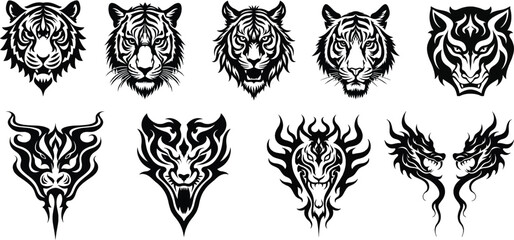 Realistic Tiger Vector Illustration – Detailed Wild Animal Design for Logos and Prints. Tiger Head Silhouette Vector – Bold Wildlife Emblem for Branding and Tattoos. © Muhashin