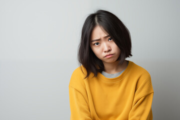 Fototapeta premium Asian Young Woman Expressing Sadness and Loneliness, Unhappy Female Portrait