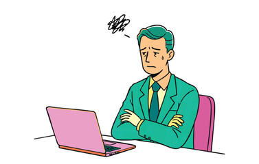 Overwhelmed Businessman  Stress, Frustration, and Workplace Challenges in the Digital Age