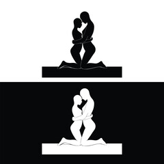 adult romantic couple silhouette vector illustration.