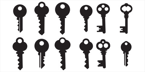 key icon set silhouette vector on white background.