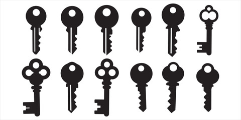 key icon set silhouette vector on white background.