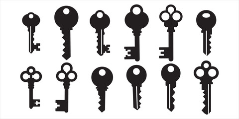 key icon set silhouette vector on white background.