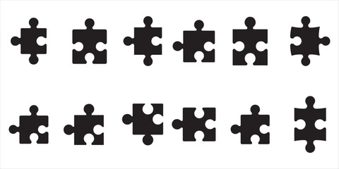 puzzle pleces icon set silhouette vector on white background.