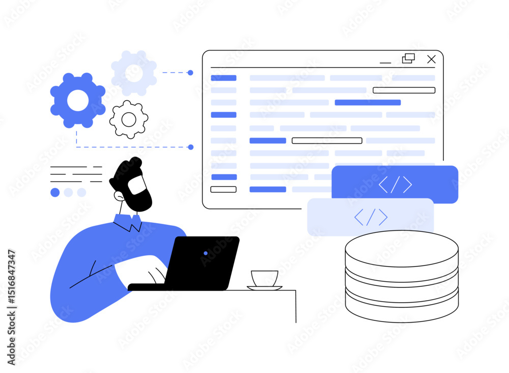 Poster database programming isolated cartoon vector illustrations.