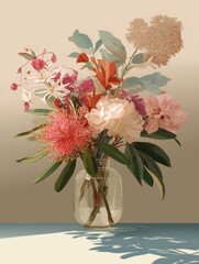 Obraz premium Brightly Colored Flower Arrangement on Kitchen Counter With Soft Natural Light