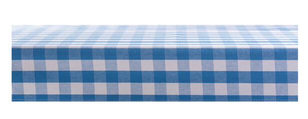empty table with blue checkered tablecloth isolated on transparent background
