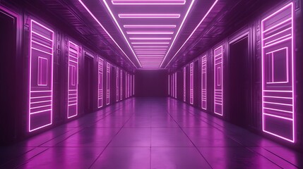 Fototapeta premium Futuristic corridor bathed in neon pink light