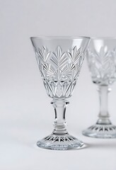 couple of glass goblets sitting next to each other