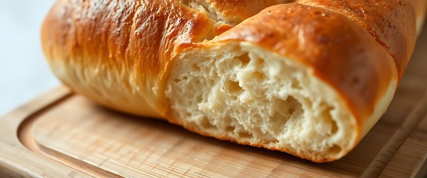 loaf of bread sitting on top of a wooden cutting board