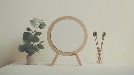 Minimalist Clock with Wooden Frame and Eucalyptus