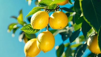 Bright yellow lemons grow abundantly on lush green branches in a vibrant garden filled with sunlight