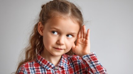 	Young child holding ear with pained expression in pediatric clinic, childhood illness and earache concept, kid suffering from infection or pain at doctor office.