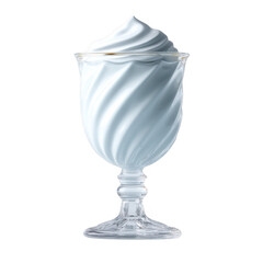 Elegant dessert glass filled with a swirl of light blue soft serve ice cream, creating an inviting and visually appealing treat on a clean white background.