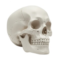 Obraz premium Human skull model three quarter view isolated on white background