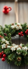 Naklejka premium close up of a christmas wreath on a table