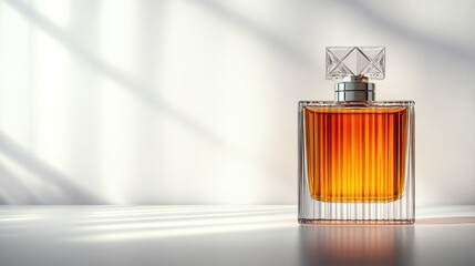 A beautifully designed perfume bottle is highlighted by soft lighting, conveying elegance and luxury while emphasizing the artistry in fragrance presentation.