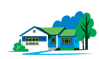 Beautiful nature and cool colors of the house. My house. Real estate.	Housing. Rental.