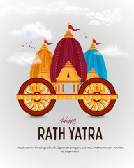 Rath Yatra Special Marketing Image, Rath yatra Image with orange background with sun and temple,...