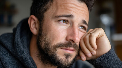 Obraz premium Contemplative man with beard gazing outwards