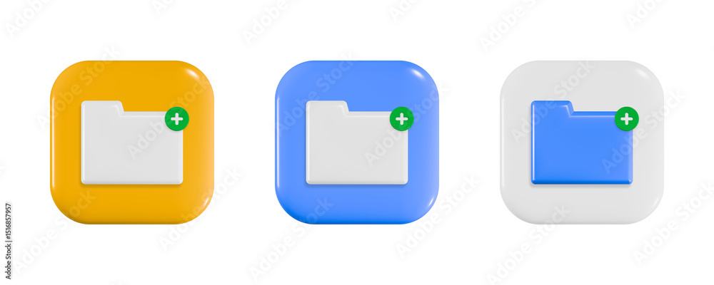 Poster 3d file folder archive icon three color isolated on transparent background