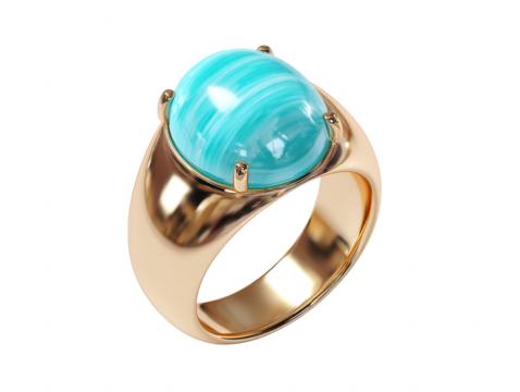 The beautiful gold features an oval cabochon gemstone with swirling blue and white patterns, showcasing elegance and craftsmanship against a white background.