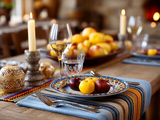 Elegant autumn table setting with fruit