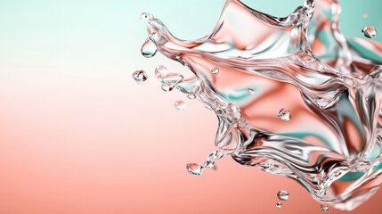 This image showcases an elegant and clear splash of water illuminated against a pastel backdrop, emphasizing fluid dynamics and purity in a visually striking composition.