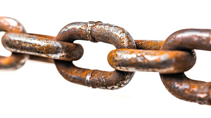 Fototapeta premium Rusted Metal Chain Links Isolated on White Background