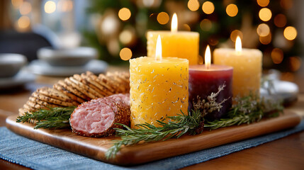 Festive candles meats crackers holiday glow