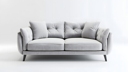 Naklejka premium Serene Gray Sofa: A beautifully crafted gray sofa is featured, emphasizing comfort and style, ideal for modern living spaces and interiors.