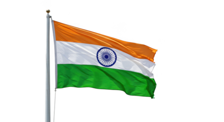 Indian flag waving on a pole isolated on transparent background