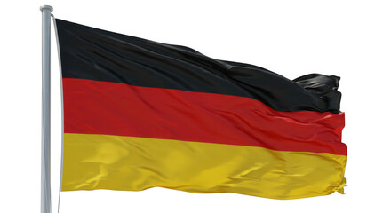 Naklejka premium Waving german flag on a pole isolated on transparent background