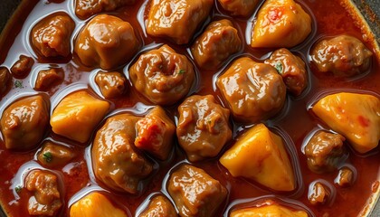 Plump meaty morsels in rich gravy, surrounded by tender chunks, pet food,  dog food