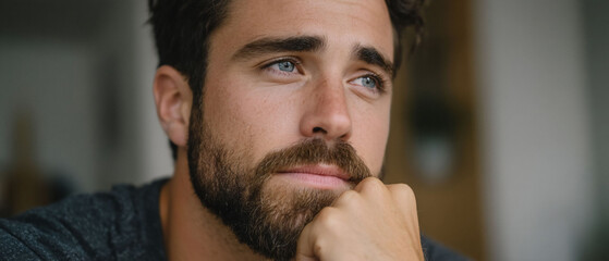 Fototapeta premium Mans contemplative gaze thoughtful introspection unfolds