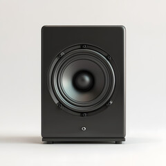 Obraz premium Acoustic Speaker: A front view of a sleek, black acoustic speaker. Its design embodies minimalism and quality, perfect for audio professionals and enthusiasts.