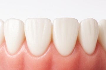 Obraz premium Close-up of healthy white teeth and pink gums against white