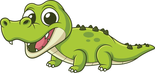 Cartoon little crocodile looking adorable vector illustration