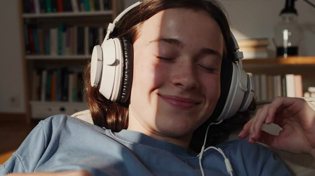 Enjoying a relaxed moment while listening to music at home in a cozy setting with natural light