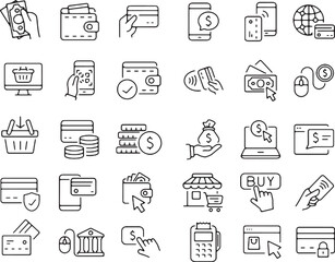 Business and shopping vector icon set with finance, bankin,g and internet symbols