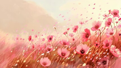 Swaying Pink Flower Field in Soft Light – Symbol of Resilience, Hope, and Breast Cancer Awareness
