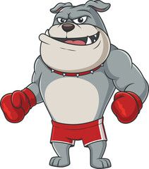 Cartoon bulldog character wearing boxing gloves vector illustration
