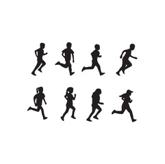 Running Silhouettes of Boys and Girls, Children in Motion – Silhouette Vector, Vector Illustration of Kids Running, Boys and Girls Jogging Silhouettes, Silhouette Art of Children Running,