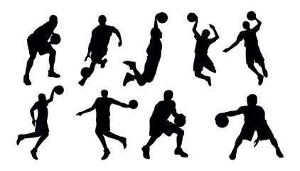 Vector set of Basketball players silhouettes, Basketball silhouettes