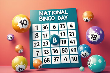 Happy National Bingo Day Text with Colorful Bingo Balls Isolated on Background


