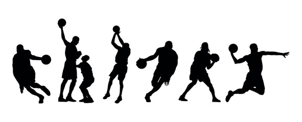 Vector set of Basketball players silhouettes, Basketball silhouettes