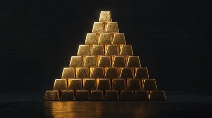 Stacked in a pyramid formation, gold bricks symbolize robust financial growth, representing the concept of a wealth pyramid