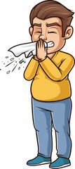 Cartoon chubby male sneezing vector illustration