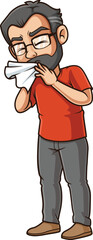 Cartoon middle aged man sneezing vector illustration