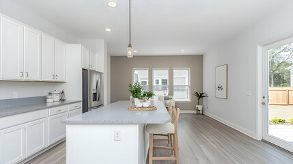 Fototapeta premium Bright Open Concept Kitchen With White Cabinets